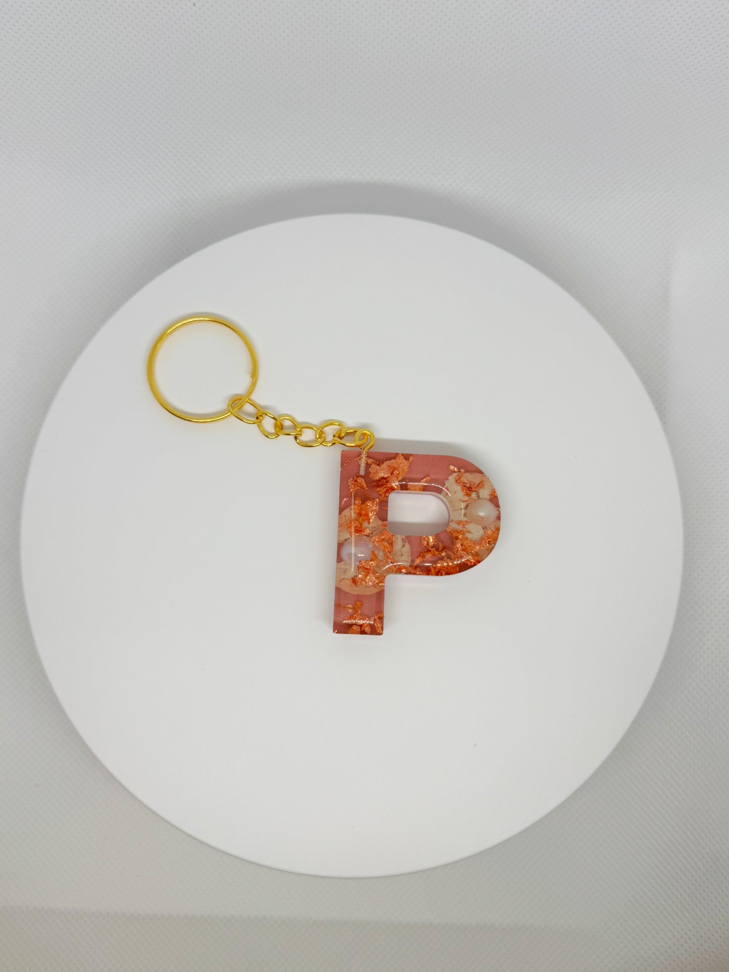 Pink with Rose Gold Foil Keychain- Alphabet Letter
