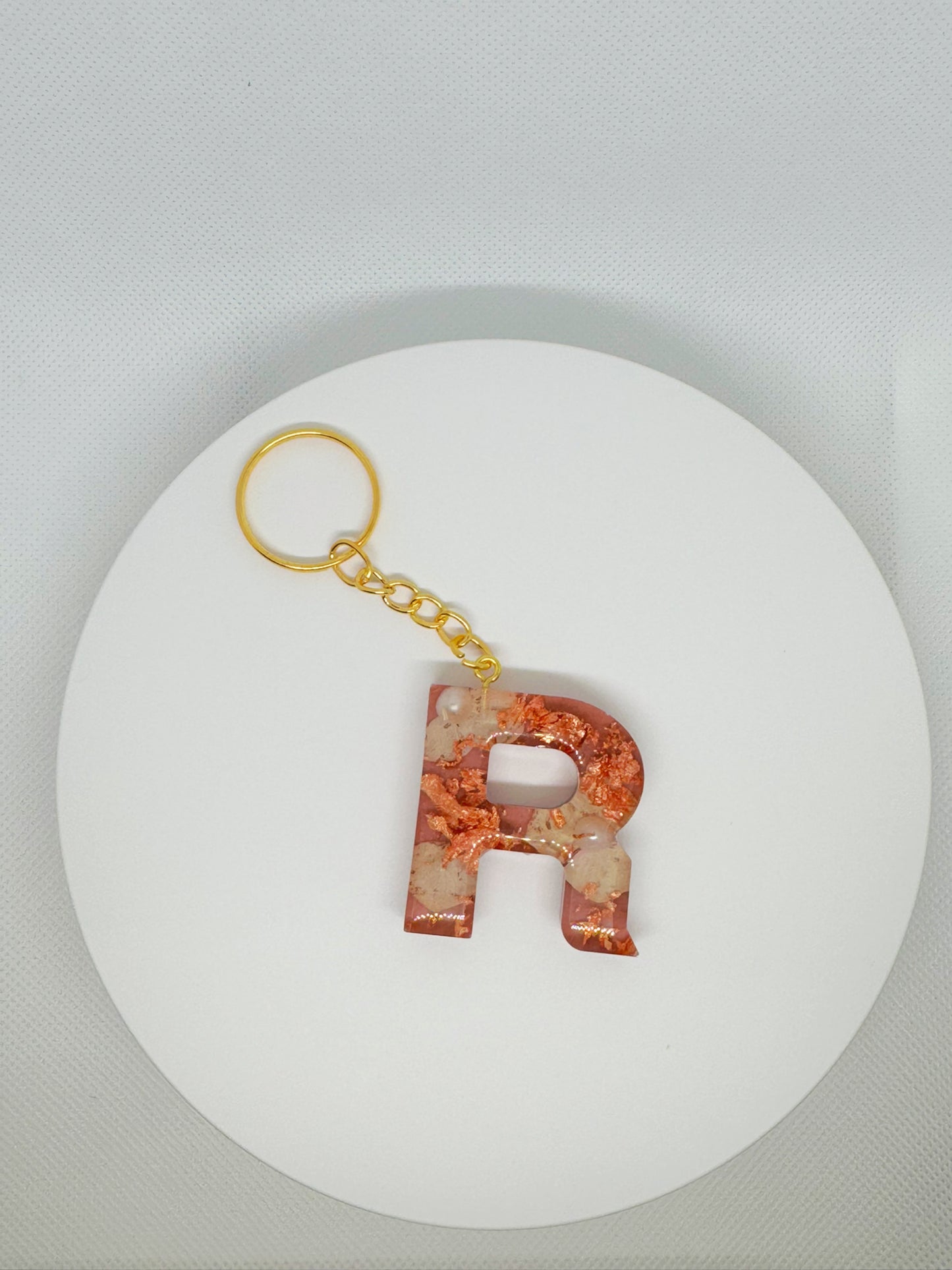 Pink with Rose Gold Foil Keychain- Alphabet Letter