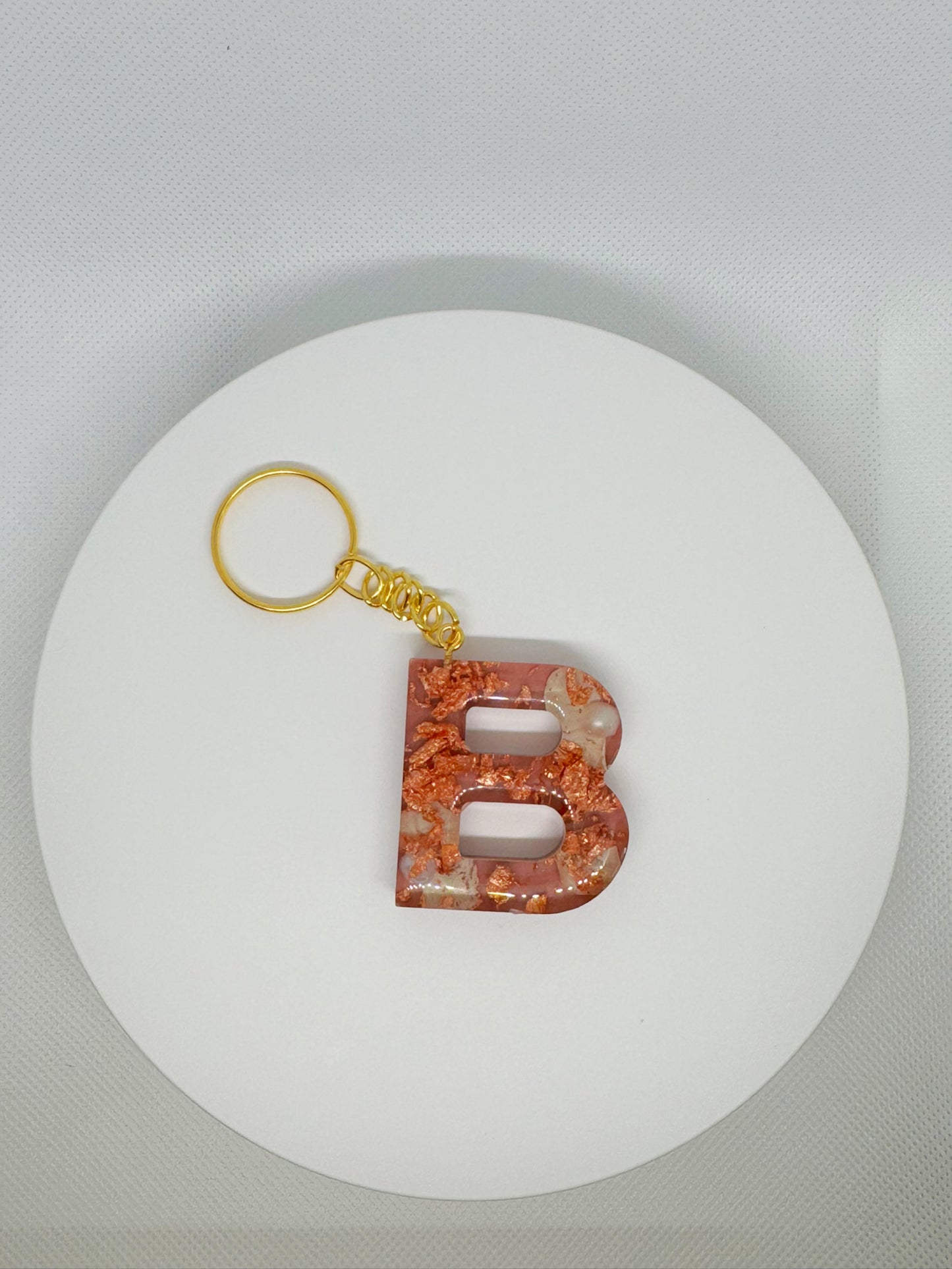 Pink with Rose Gold Foil Keychain- Alphabet Letter