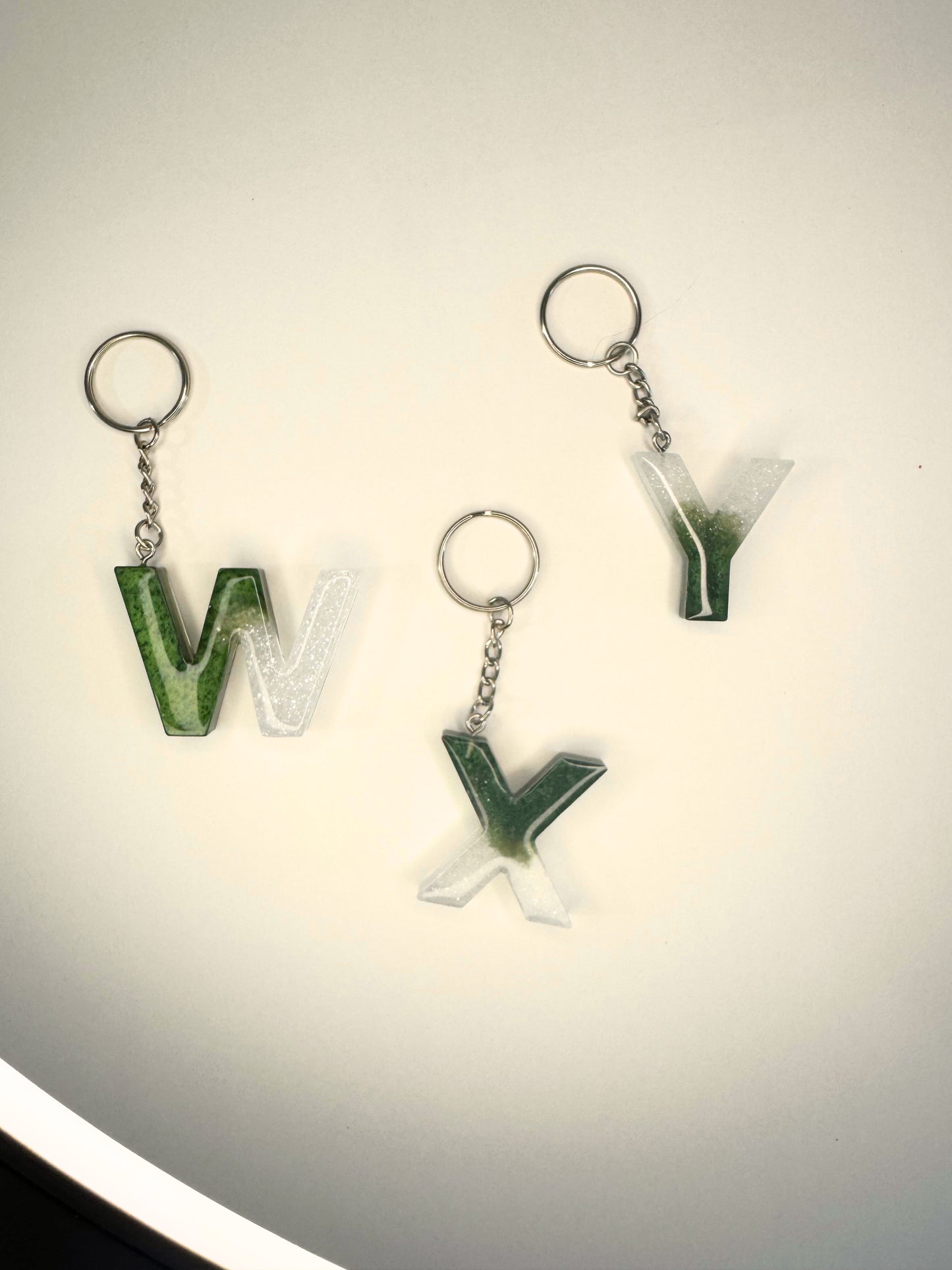 Alphabet letter  keychain Dark green and Silver