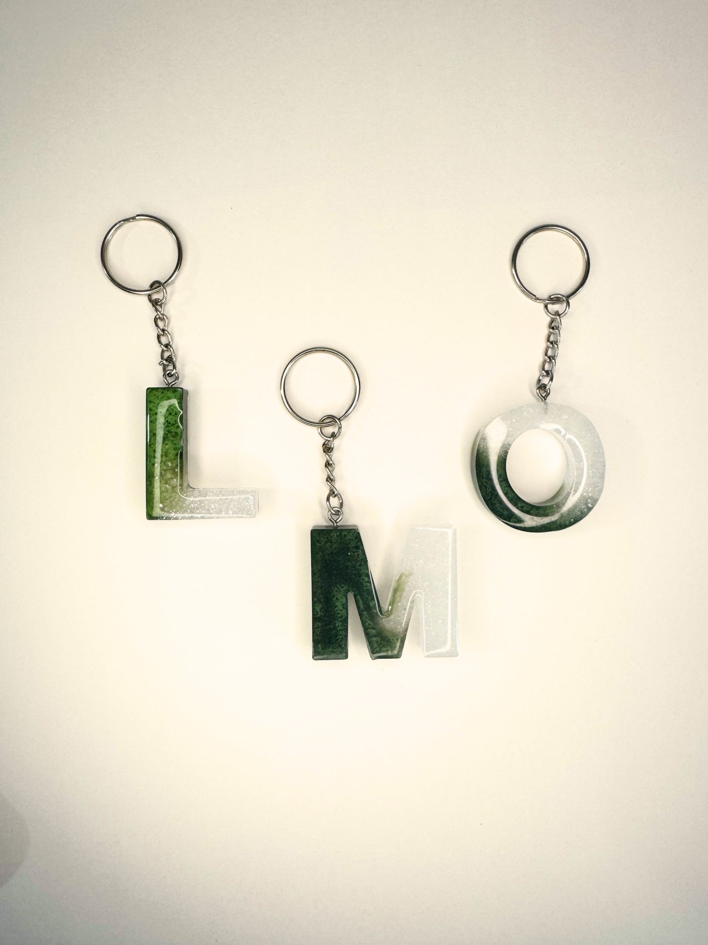 Alphabet letter  keychain Dark green and Silver