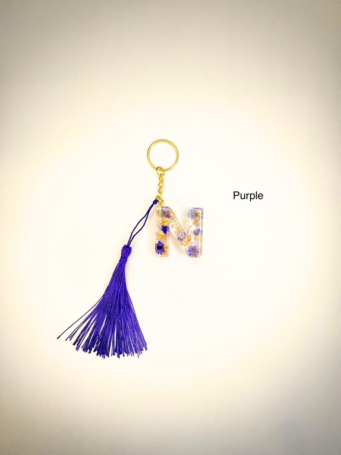 Set - Alphabet letter keychain with flowers and gold Tassel and pet paw charm