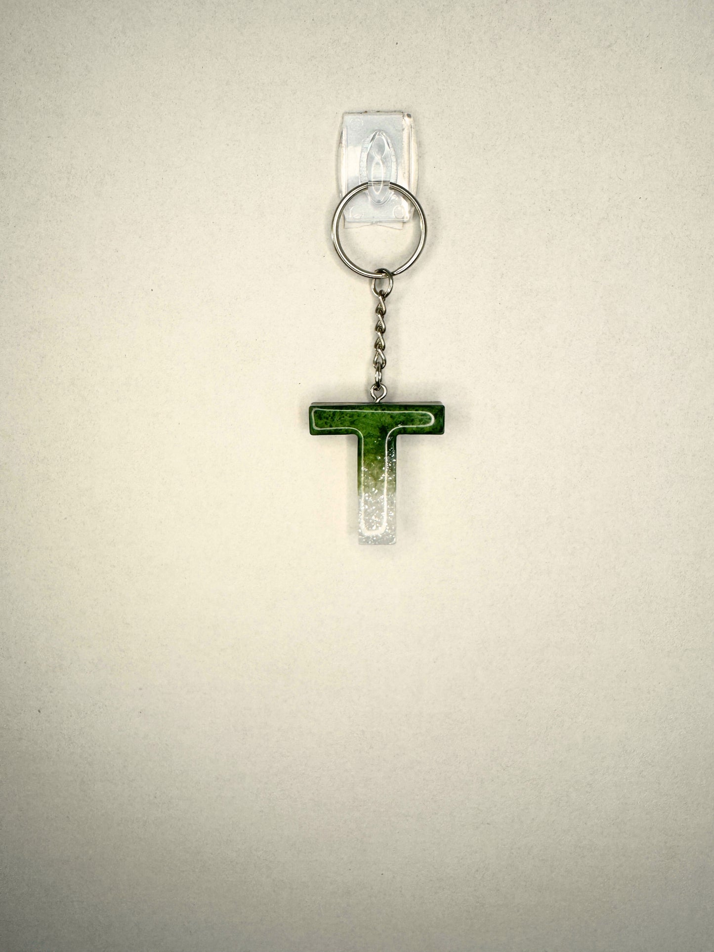 Alphabet letter  keychain Dark green and Silver