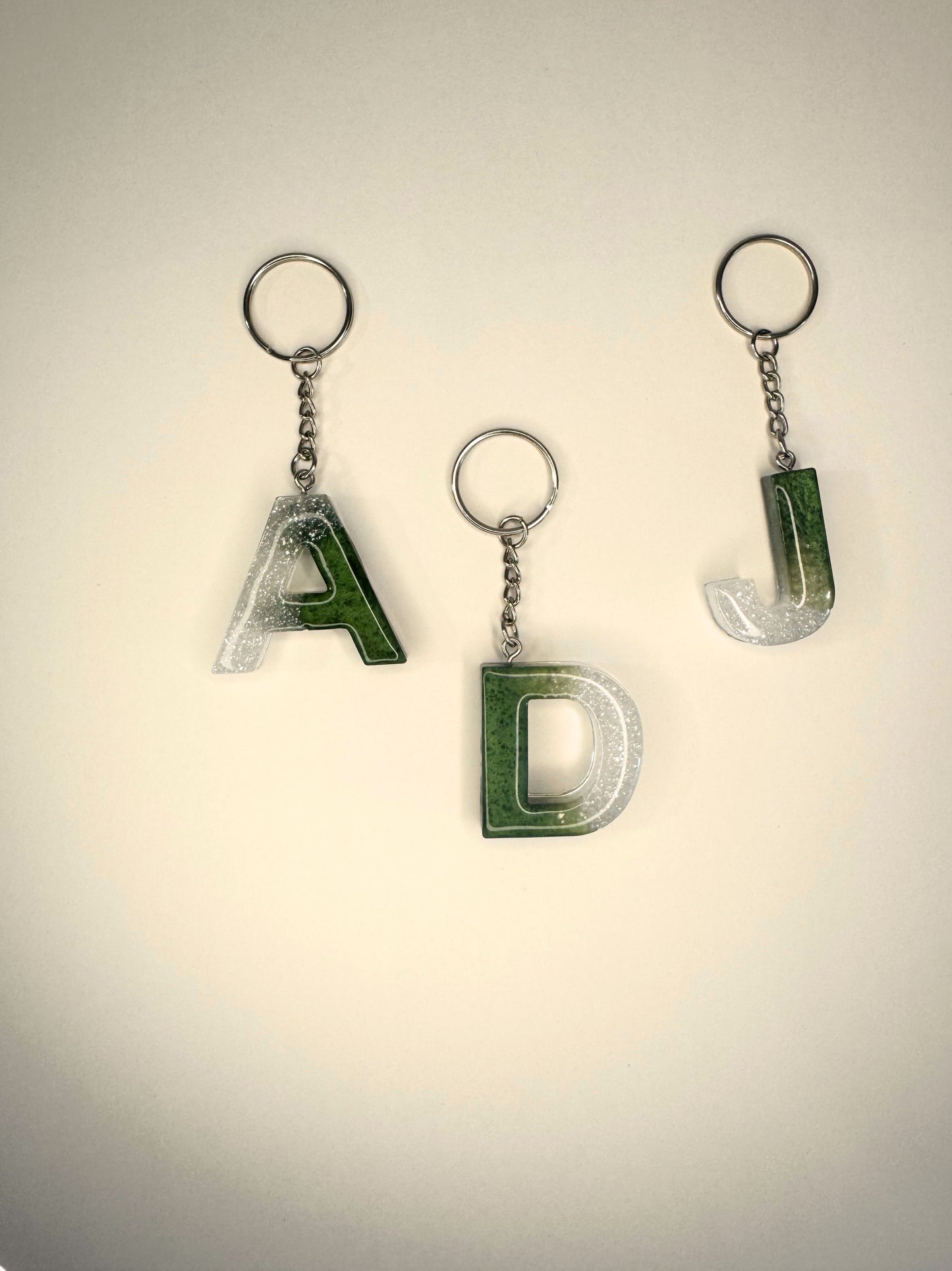 Alphabet letter  keychain Dark green and Silver